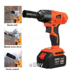 128V 1/2 Cordless Electric Impact Wrench Torque Drill with 2x 12800mAh Battery