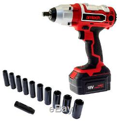 18v Li-ion Cordless Rechargeable Impact Wrench Fast Charger Case + 15pc Sockets