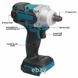 1/2 520Nm 18V Torque Brushless Cordless Electric Impact Wrench Driver+2 Battery
