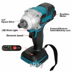 1/2 520Nm 18V Torque Brushless Cordless Electric Impact Wrench Driver+2 Battery