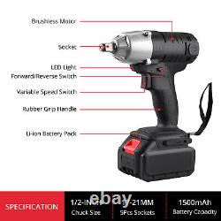 20V Cordless Impact Wrench 1/2 in Max Torque 410Nm(300 ft-lbs) With Li-ion Battery