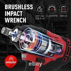 20V Cordless Impact Wrench 1/2 inch, Powerful Brushless Motor, Max Torque 260
