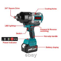 2100N. M Cordless Electric Impact Wrench 3/4'' High Power Driver + 2 Batteries