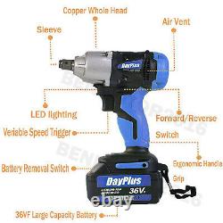 21V Electric Cordless Impact Wrench 1/2 Drive Ratchet Nut Gun 2 Batteries Tool