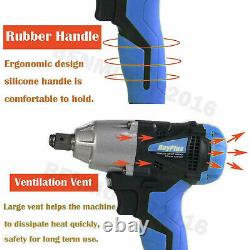 21V Electric Cordless Impact Wrench 1/2 Drive Ratchet Nut Gun 2 Batteries Tool