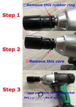 21V Impact Wrench Electric Cordless with 2Batteries Socket Adapters Set Drive 1/2