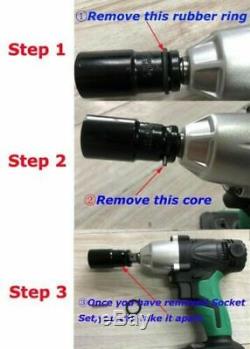 21V Lithium-Ion Cordless Impact Wrench Socket Adapters Set 1/2 Square Drive