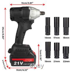 21V Max 520Nm Cordless Impact Wrench Gun 1/2'' Drive Drill with 2 Battery&Sockets