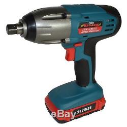 24v LiIon Cordless Battery Impact Wrench Gun 1/2 Drive With 2 Twin Lithium Bat