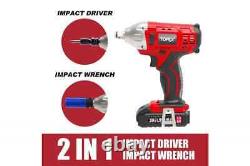 2IN1 20V Cordless Impact Wrench Driver 1/2 1500mAh Li Battery WithSockets