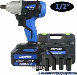 2 Batteries 6000mAh 1/2'' Electric Cordless Impact Wrench Drill High Torque Tool