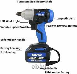 2 Batteries 6000mAh 1/2'' Electric Cordless Impact Wrench Drill High Torque Tool