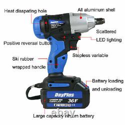 36VF 1/2 Electric Cordless Impact Wrench Drill Socket 2x 6000mAh With LED Light