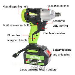 36VF 6000mAh 1/2 Electric Cordless Impact Wrench Drill Socket With LED Light