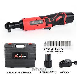 3/8 Cordless Electric Ratchet Right Angle Wrench Impact Power Tool +2 Batteries