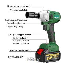 68V 8000mAh 1/2Electric Brushless Cordless Impact Wrench Drill Tool +2 Battery