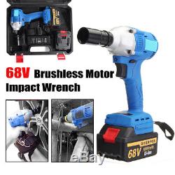 68V Cordless Electric Impact Wrench Brushless High Torque Power Tool + 2 Battery