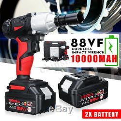 88VF Electric Cordless Impact Wrench 1/2'' High Torque Drill+2x 10000mAh Battery