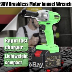 98V Cordless Lithium-Ion Electric Impact Wrench Brushless 3 Speed Torque 520 Nm
