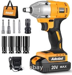 Adedad Cordless Impact Wrench 1/2 inch 20V Brushless Impact Gun with Battery