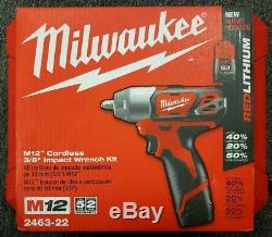 BRAND NEW Milwaukee 2463-22 M12 3/8 12V Lithium-Ion Cordless Impact Wrench Kit