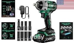 Brushless Cordless Impact Wrench Kit High Torque, 7 Sockets & Battery Included