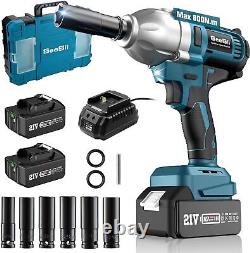 Brushless Impact Wrench 1/2 3300RPM Cordless High Torque Impact Gun 2xBattery