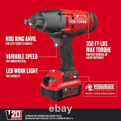 CRAFTSMAN V20 RP Impact Wrench, Cordless, Brushless, 1/2 Inch, 4Ah Battery and C