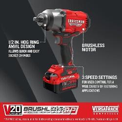 CRAFTSMAN V20 RP Impact Wrench, Cordless, Brushless, High Torque, 1/2 Inch, 4Ah