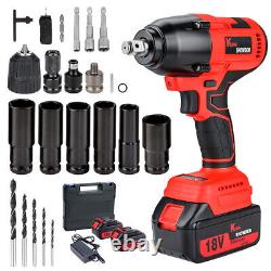 Cordless Electric Impact Wrench Gun 1/2'' 1500Nm Driver Drill with 2 Batteries 18V