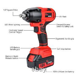 Cordless Electric Impact Wrench Gun 1/2'' 1500Nm Driver Drill with 2 Batteries 18V