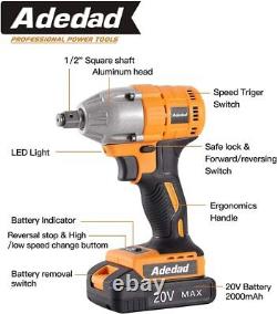 Cordless Impact Wrench 1/2 Inch, 20V Brushless Impact Gun with Battery and Charg