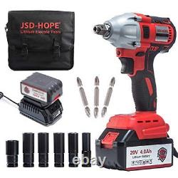 Cordless Impact Wrench JSD 20V Electric Impact Driver 4.0Ah Battery Brushle
