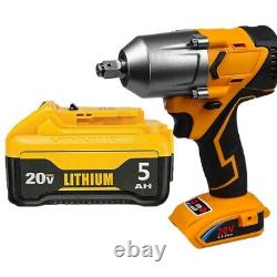 Cordless Impact Wrench for Dewalt 20V Max with 1/2PACK 5.0Ah Replacement Battery