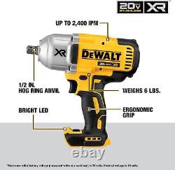 DEWALT 20V MAX XR 1/2 High Torque Impact Wrench, Cordless, Detent Anvil, ToolOnly