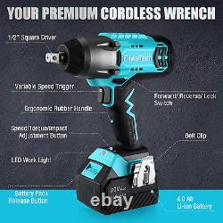 DURATECH 20V Cordless Impact Wrench 1/2-in Sockets 330 Ft-lbs High Torque Wrench