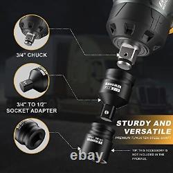 EWORK Cordless Impact Wrench 3/4 Inch 21V Brushless Max 1500 Ft-lbs High Torq