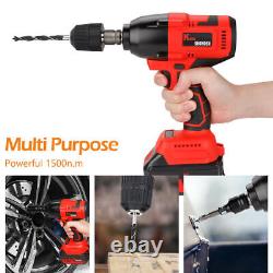 Electric Cordless Impact Wrench Gun 1/2'' Driver 1500Nm with 2 Battery Sockets Set