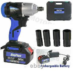 Electric Cordless Impact Wrench Rattle Nut Gun 2x Batteries 1/2'' Driver Tool