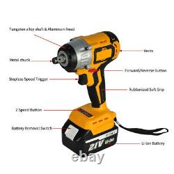 Electric Impact Wrench Cordless Brushless 1/2 520Nm Torque Drill with Battery E