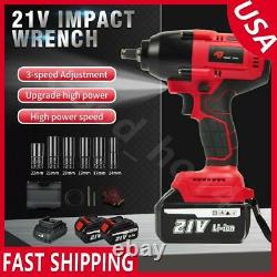 For Car 800Nm Cordless Electric Impact Wrench 1/2 Brushless Driver 2 Batteries