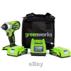 Greenworks 3800302 24V Cordless Lithium-Ion 2 Ah Impact Wrench with Batteries New
