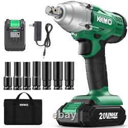 KIMO 20V Cordless Impact Wrench 1/2 inch, 2000 In-Lbs & High Torque 3400 IPM