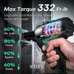 KIMO Cordless Impact Wrench 1/2, Brushless Impact Driver with 332 ft-lb Max