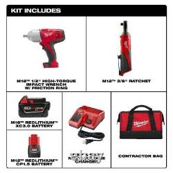 M12 Ratchet 3/8 in M18 Impact Wrench 1/2 in. Friction Ring Li-Ion Cordless Combo