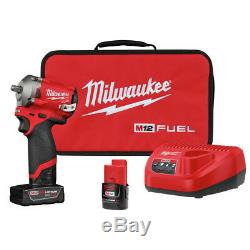 Milwaukee 2554-22 M12 FUEL Li-Ion 3/8 in. Stubby Impact Wrench Kit New