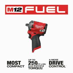 Milwaukee 2555-20 M12 1/2 Drive Fuel Stubby Impact Wrench Bare Tool