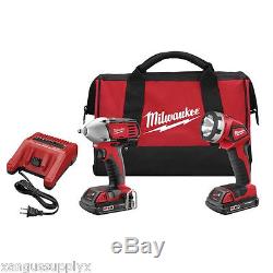 Milwaukee 2693-22 M18 Volt Cordless 3/8 Drive Compact Impact Wrench Combo Kit