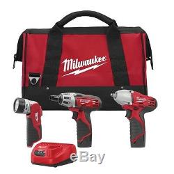 Milwaukee M12 Cordless 3/8 Impact Wrench, 1/4 Drill Bit Driver 2 Batteries