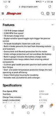 NEW Snap-on 14.4 V 3/8 Drive MicroLithium Cordless Impact Wrench Kit CT761AK2